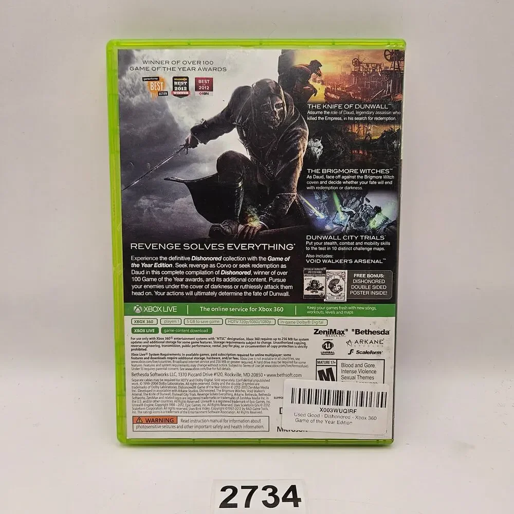 XBOX 360 DISHONORED GAME OF THE YEAR EDITION GREAT CONDITION